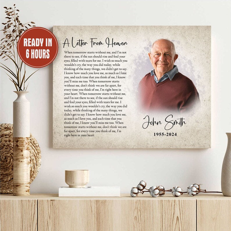 A Letter From Heaven Memorial Portrait Custom Remembrance Wall Art