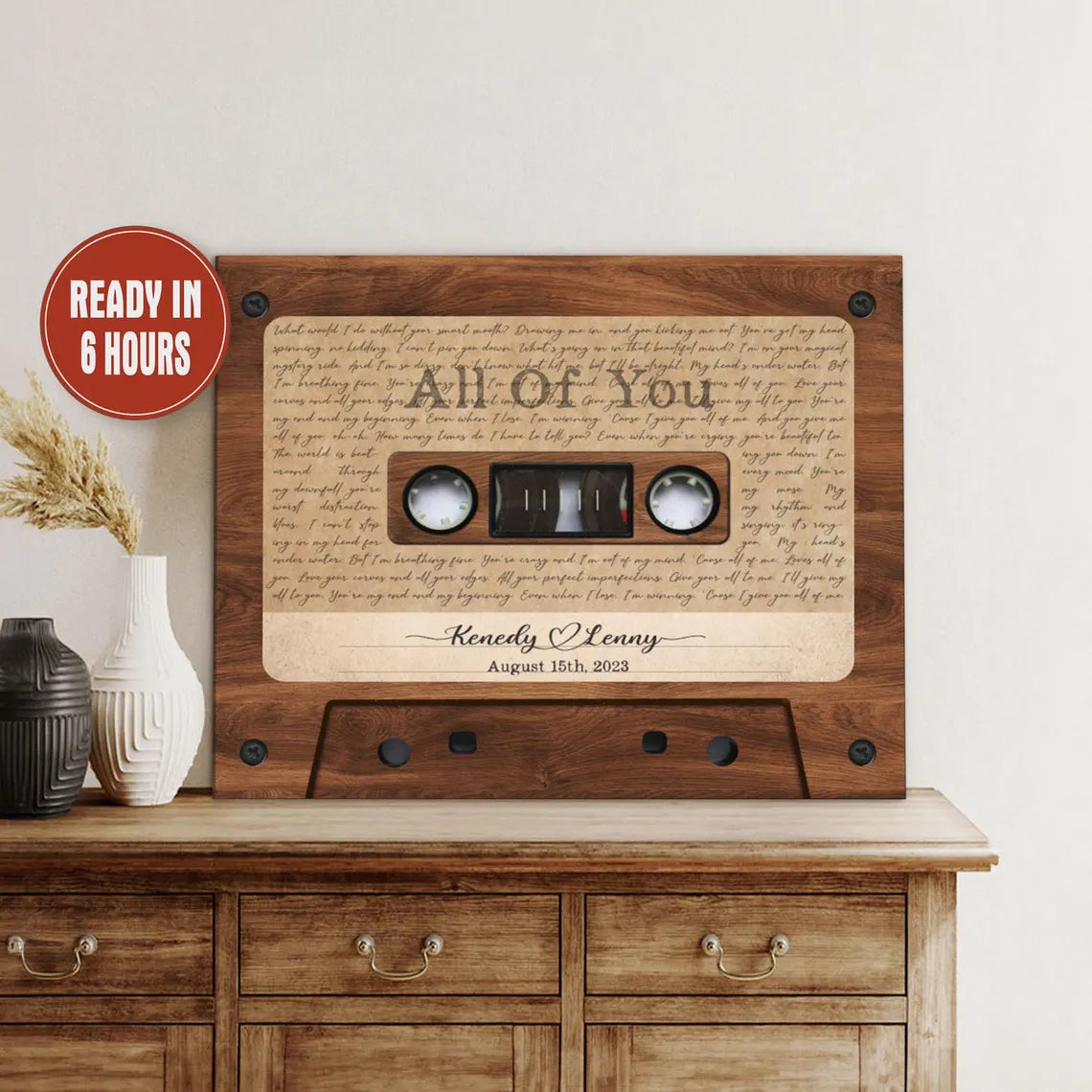 Custom Cassette Tape Wall Art with Song Lyrics and Names – Personalized Anniversary Gift