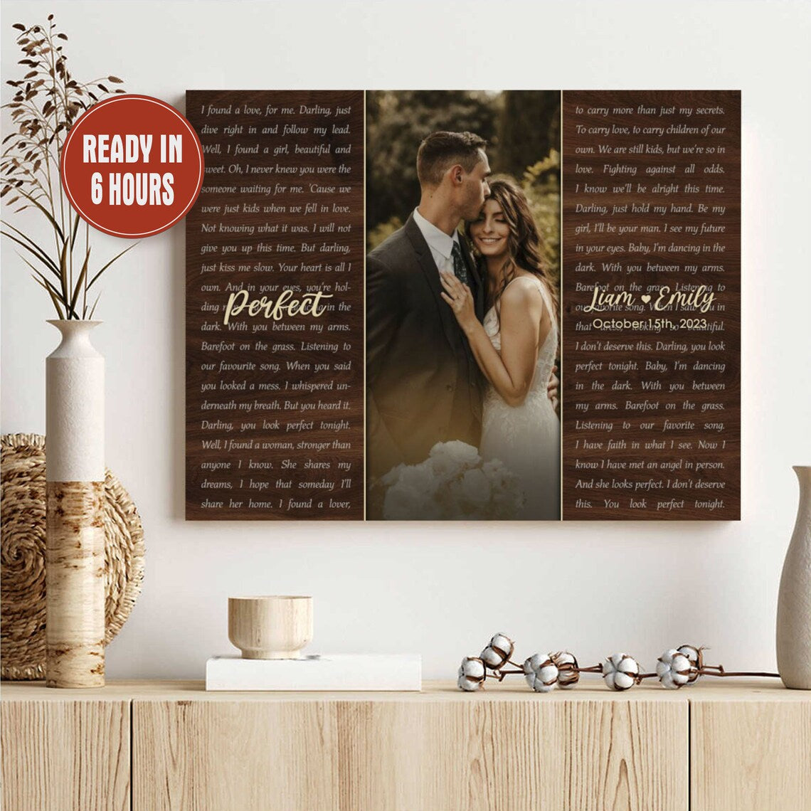 Custom Wedding Photo Wall Art with Song Lyrics – Personalized Anniversary Gift for Couples