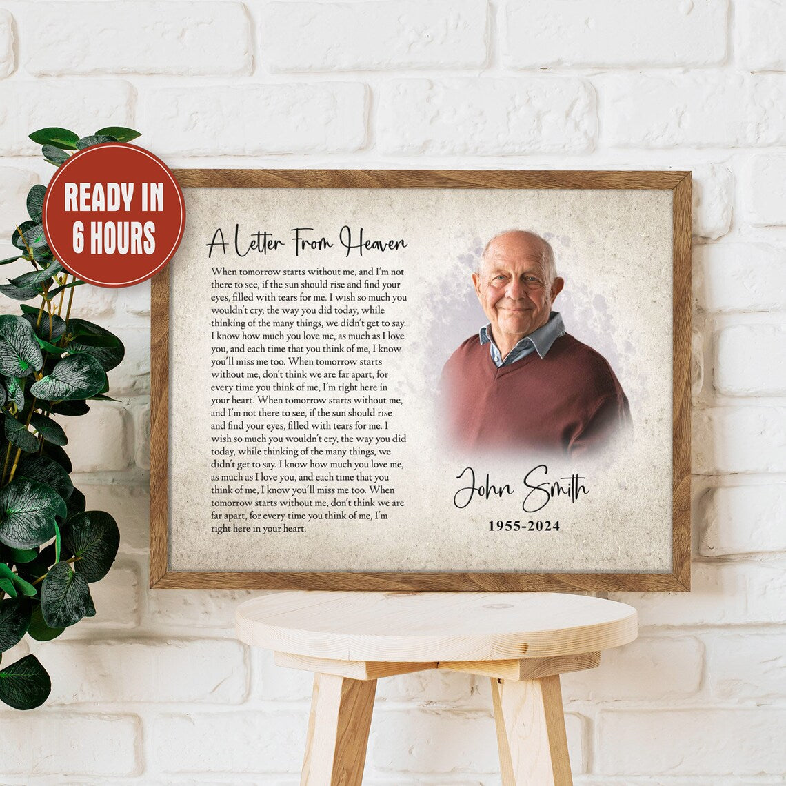 A Letter From Heaven Memorial Portrait Custom Remembrance Wall Art