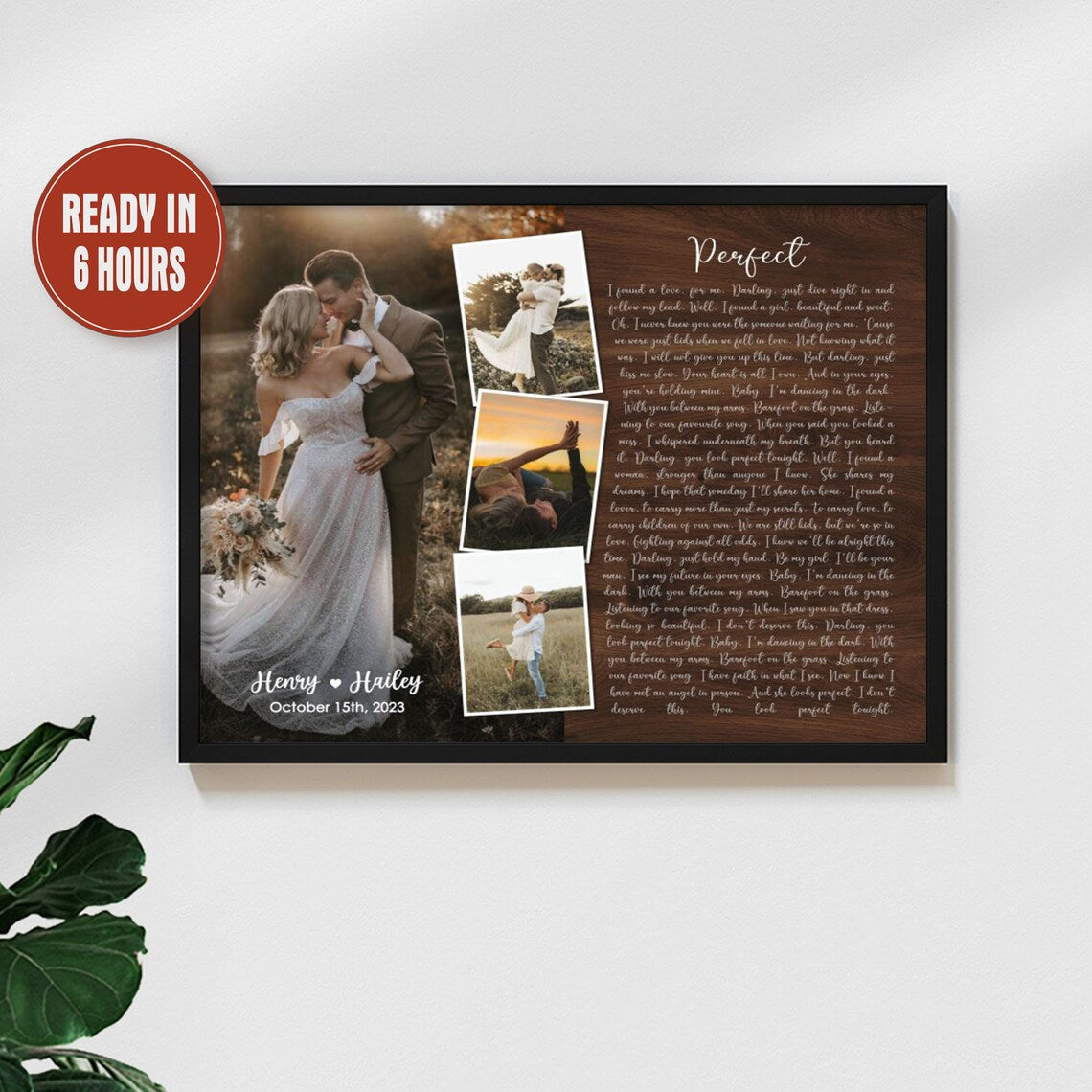 Custom Wedding Photo Wall Art with Song Lyrics – Personalized Love Story Canvas for Couples