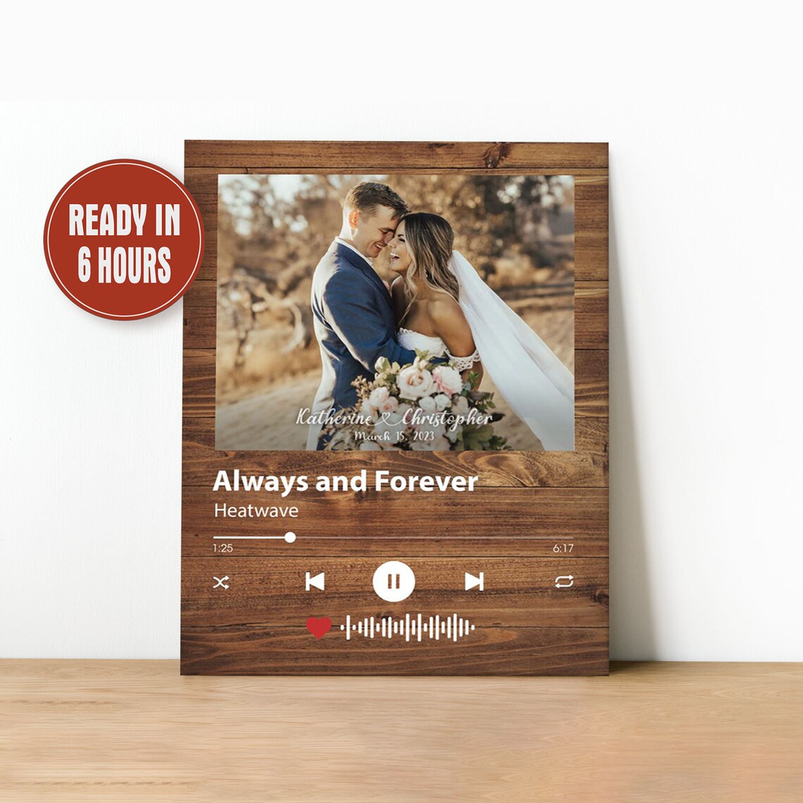 Custom Music Player Wall Art with Couple Photo Song Title and Names