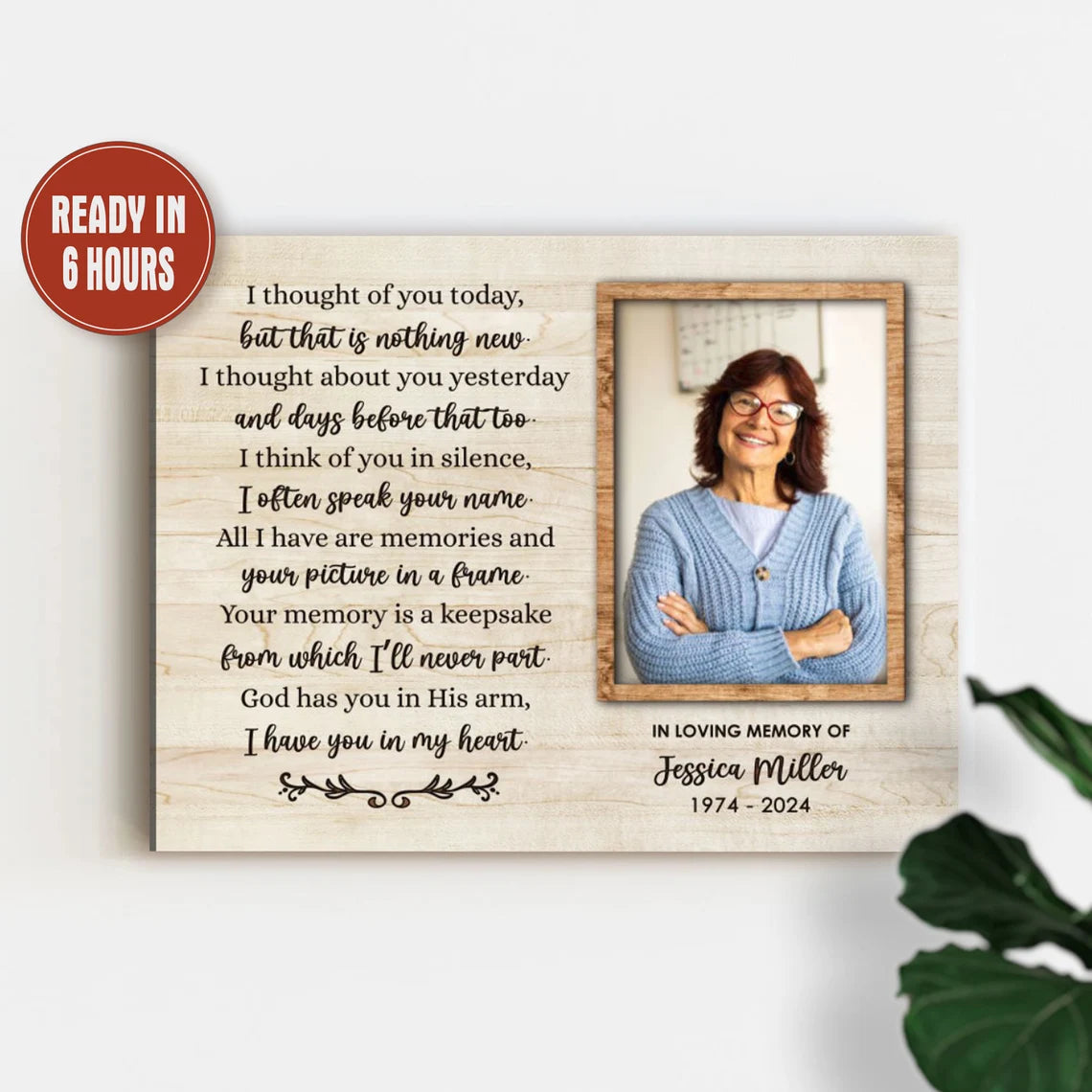 Personalized Memorial Photo Print I Thought of You Today In Loving Memory Gift