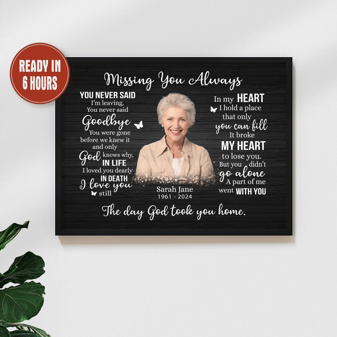 Missing You Always Memorial Wall Art Personalized Photo Print for Loss of Loved One