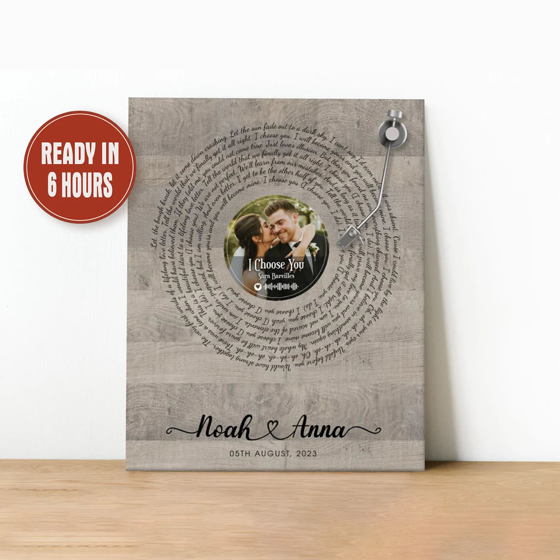 Custom Vinyl Record Wall Art with Photo Song Lyrics Names and Date