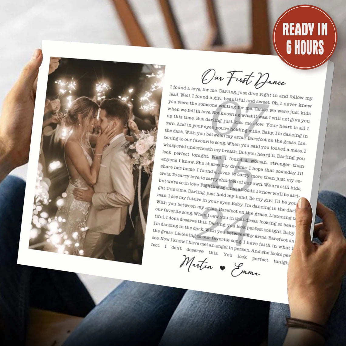 Personalized First Dance Wedding Photo Wall Art with Song Lyrics – Custom Couple Gift