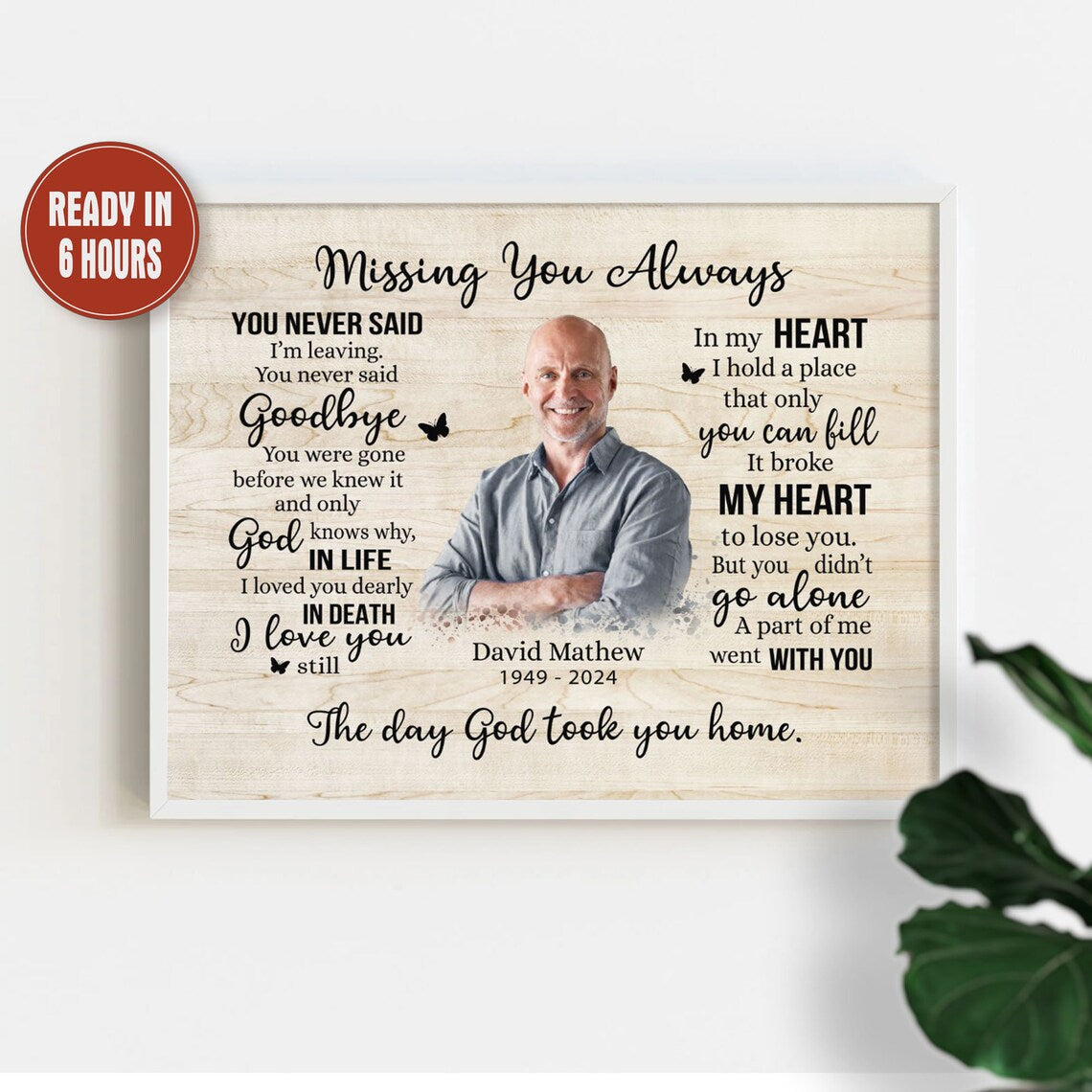 Personalized Memorial Wall Art with Photo – Missing You Always Poem