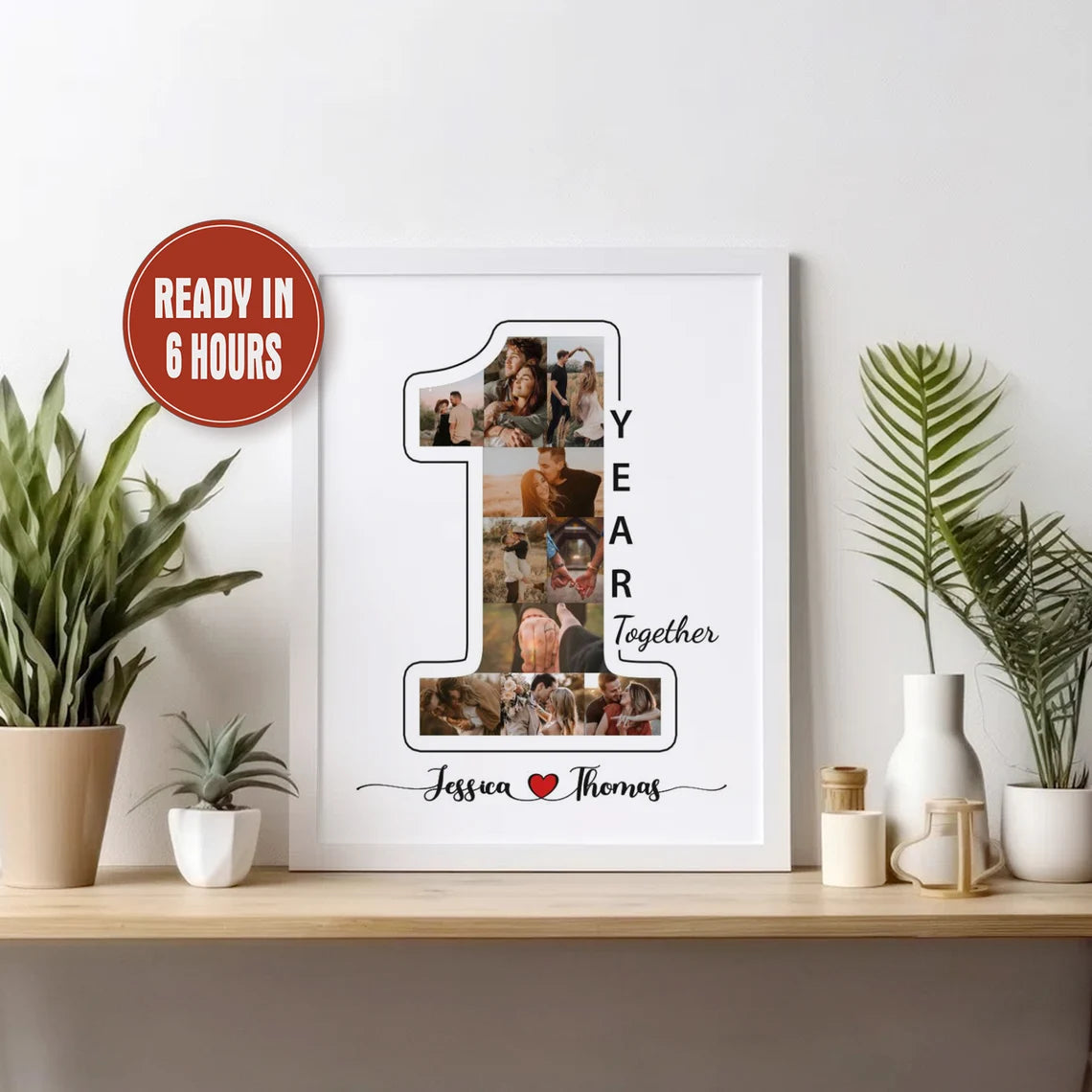 Personalized 1 Year Together Photo Collage – Custom Couple Wall Art Gift