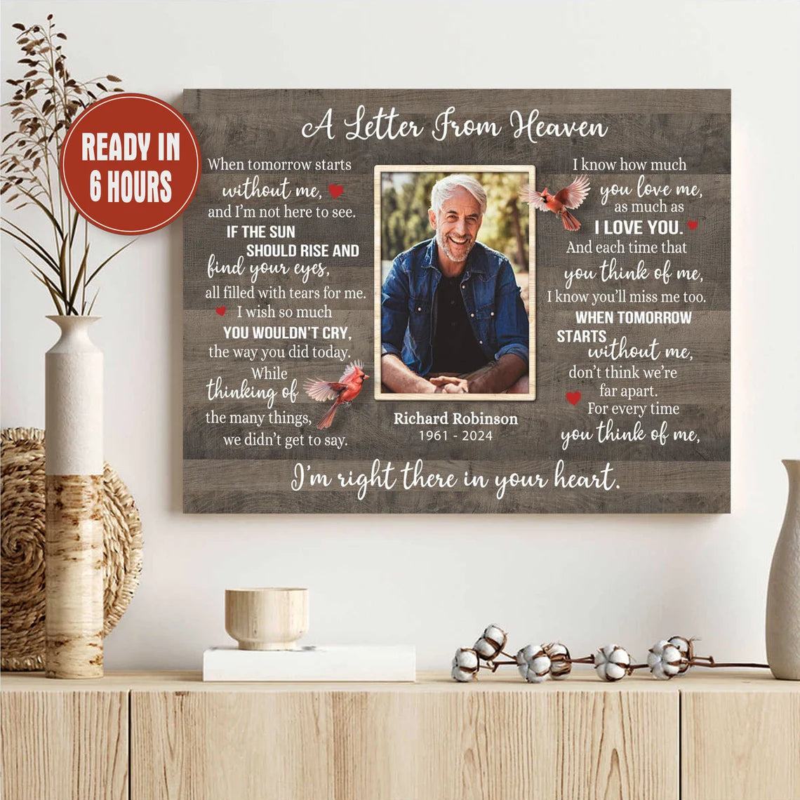 Personalized Memorial Photo Canvas – A Letter From Heaven Poem Wall Art