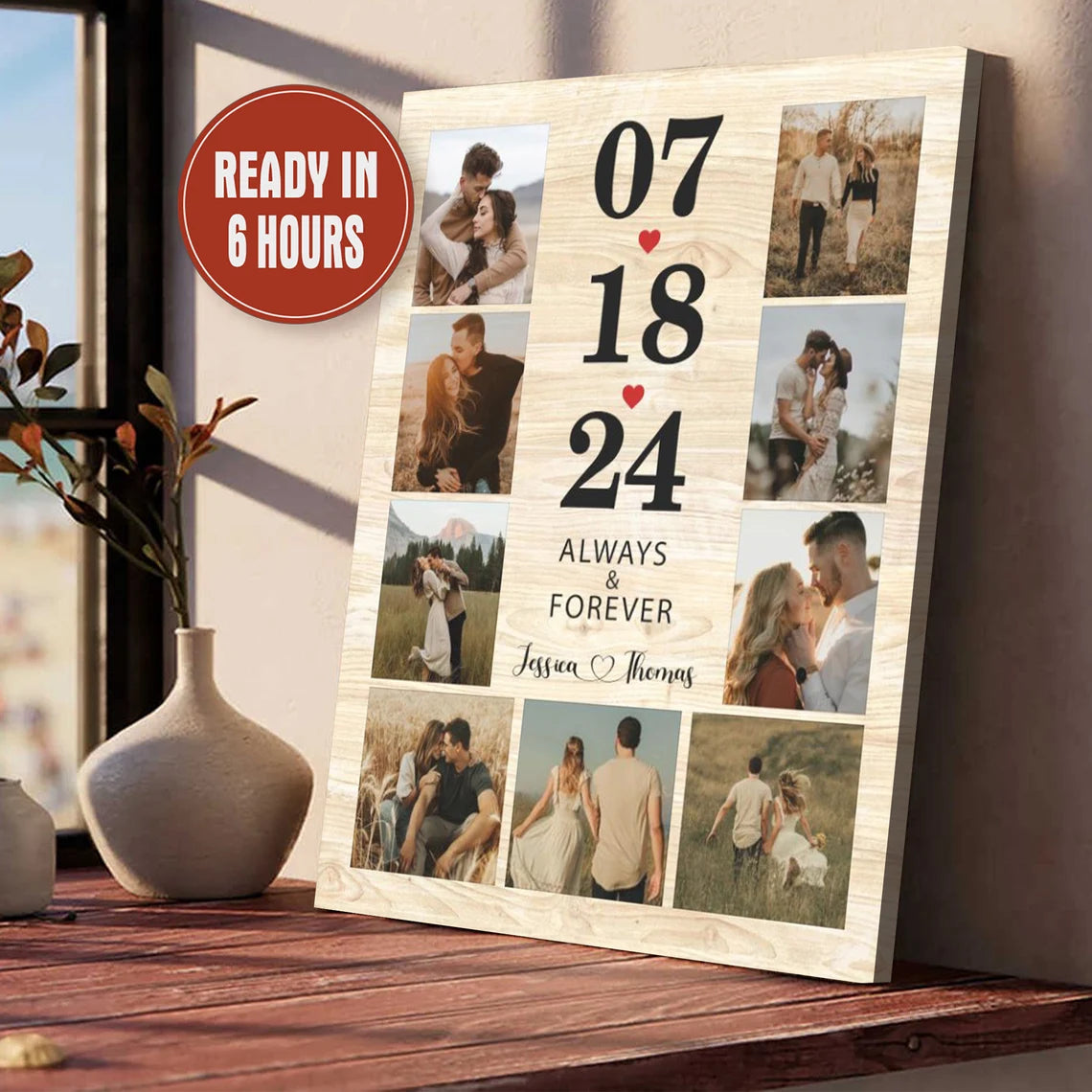 Personalized Anniversary Date Photo Collage – Always & Forever Custom Wall Art