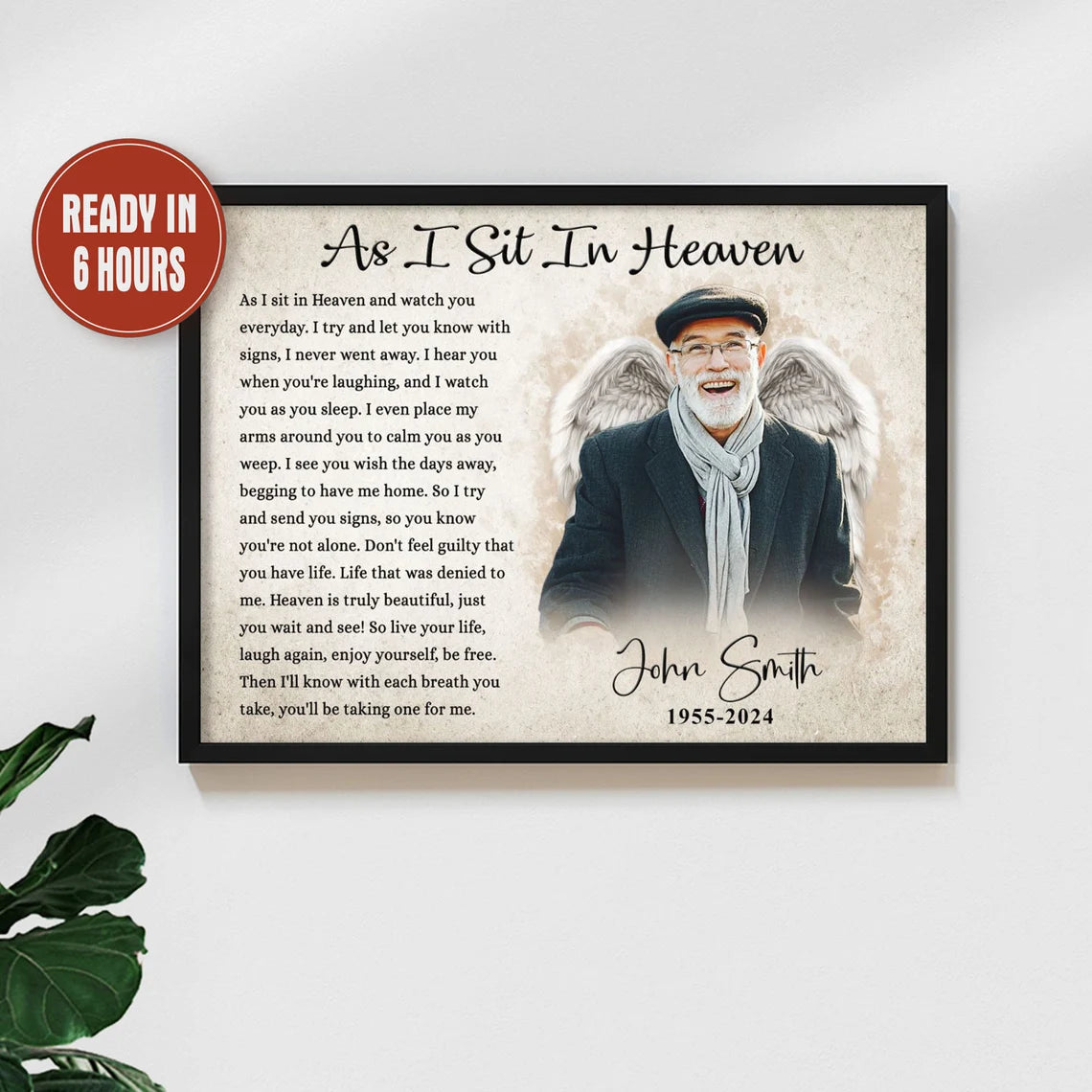 As I Sit In Heaven Custom Memorial Portrait Personalized Tribute Print