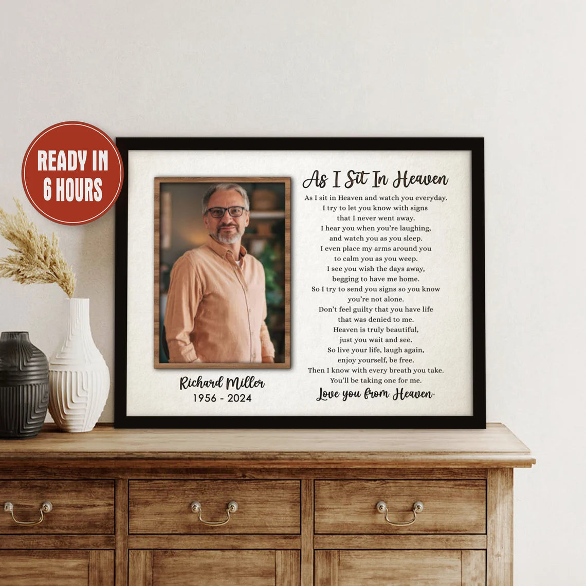 As I Sit In Heaven Personalized Memorial Wall Art with Photo Name and Dates