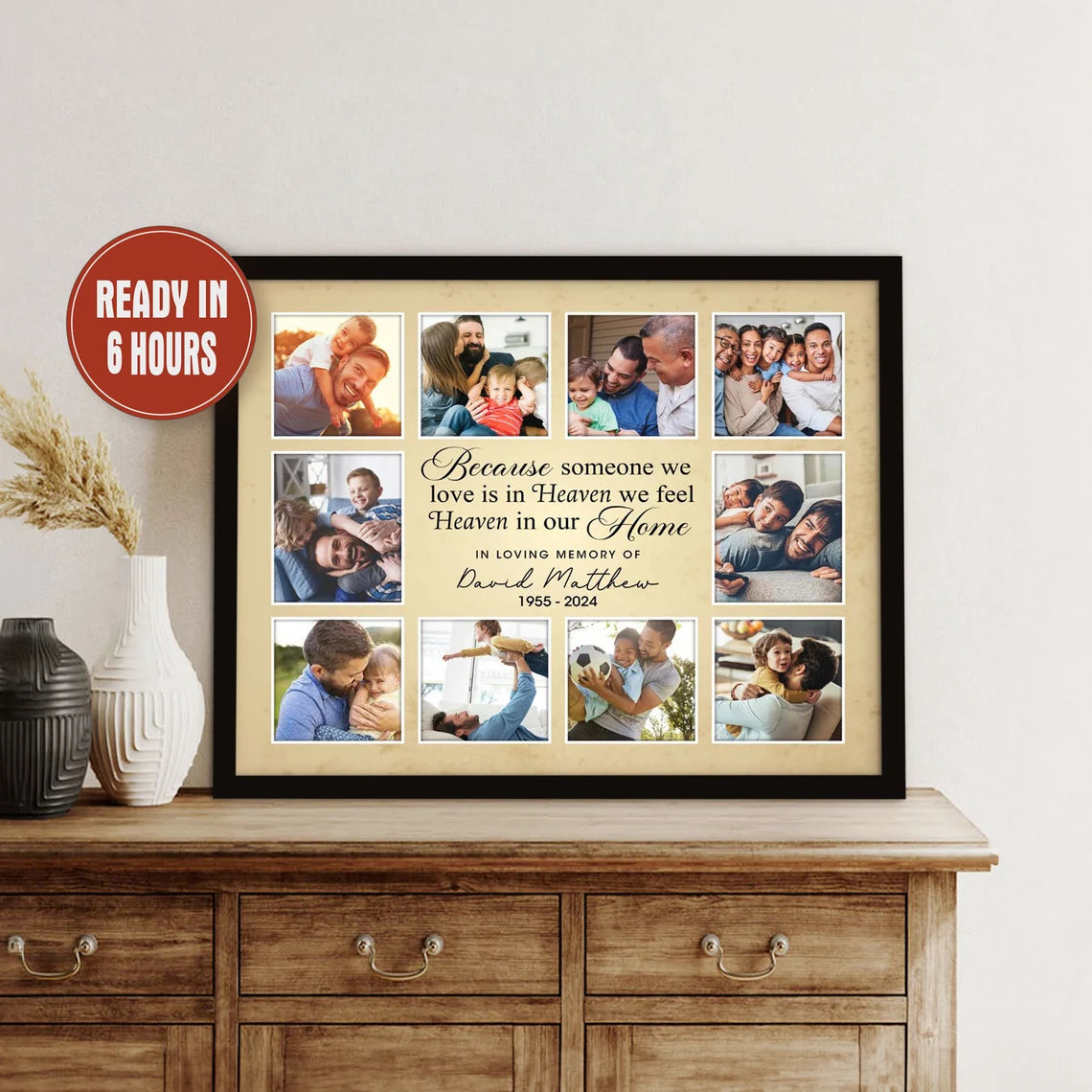 Personalized Memorial Photo Collage Wall Art Heaven in Our Home Quote