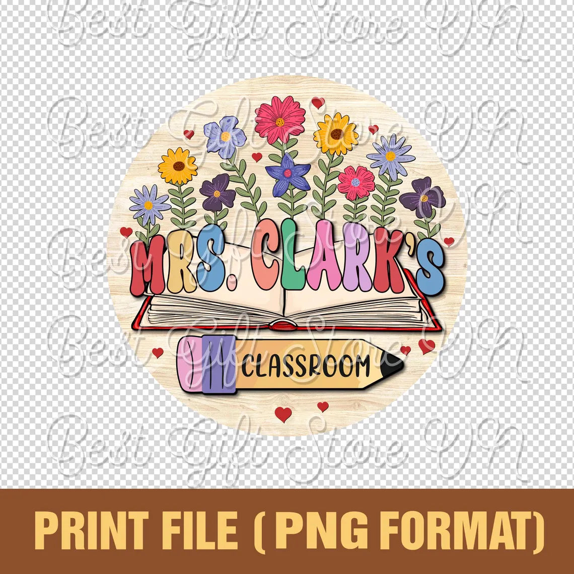 Floral Book-Themed Classroom Door Sign – Personalized Wooden Teacher Sign