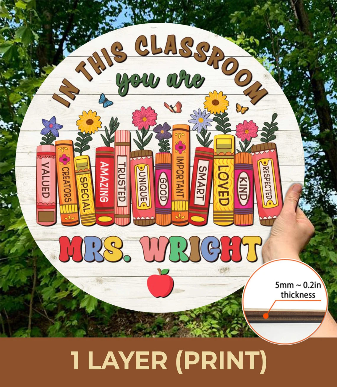 Inspirational Classroom Door Sign – Personalized Teacher Name Wooden Sign (Copy)