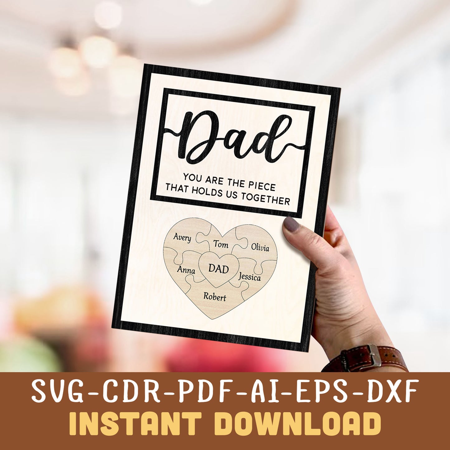 Dad Puzzle Heart Sign SVG Laser Cut File, Father’s Day SVG Gift - Instant Download