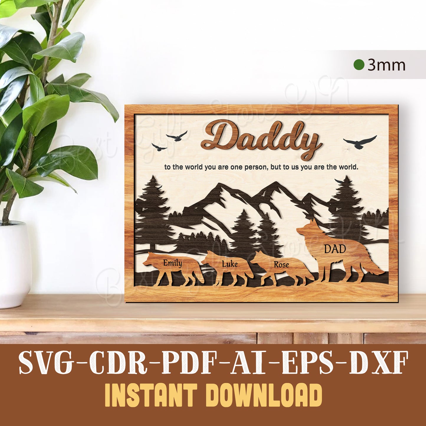 Daddy Wolf Family Laser Cut File SVG for Fathers Day Gift Digital Download for Glowforge and Cricut