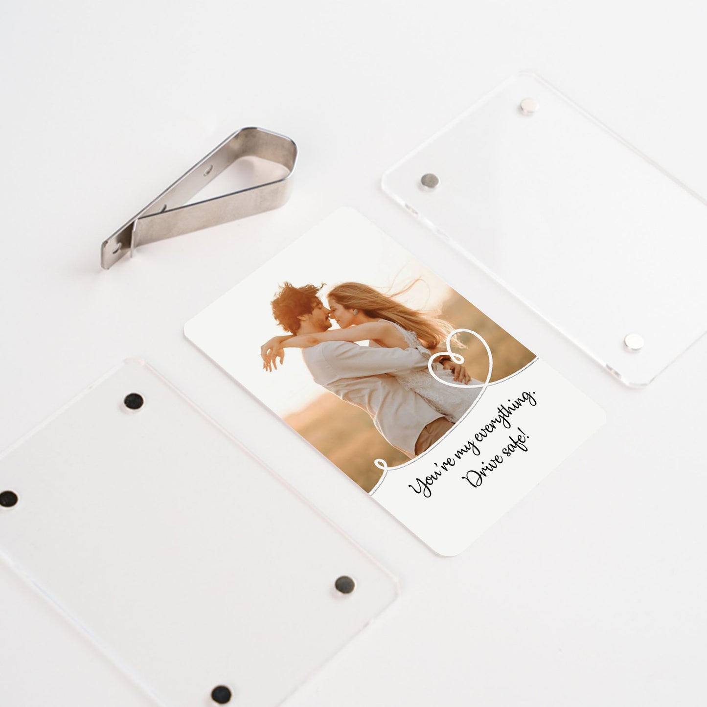 Personalized Car Visor Photo Clip, Couples Safe Driving Keepsake, Romantic Boyfriend Gift