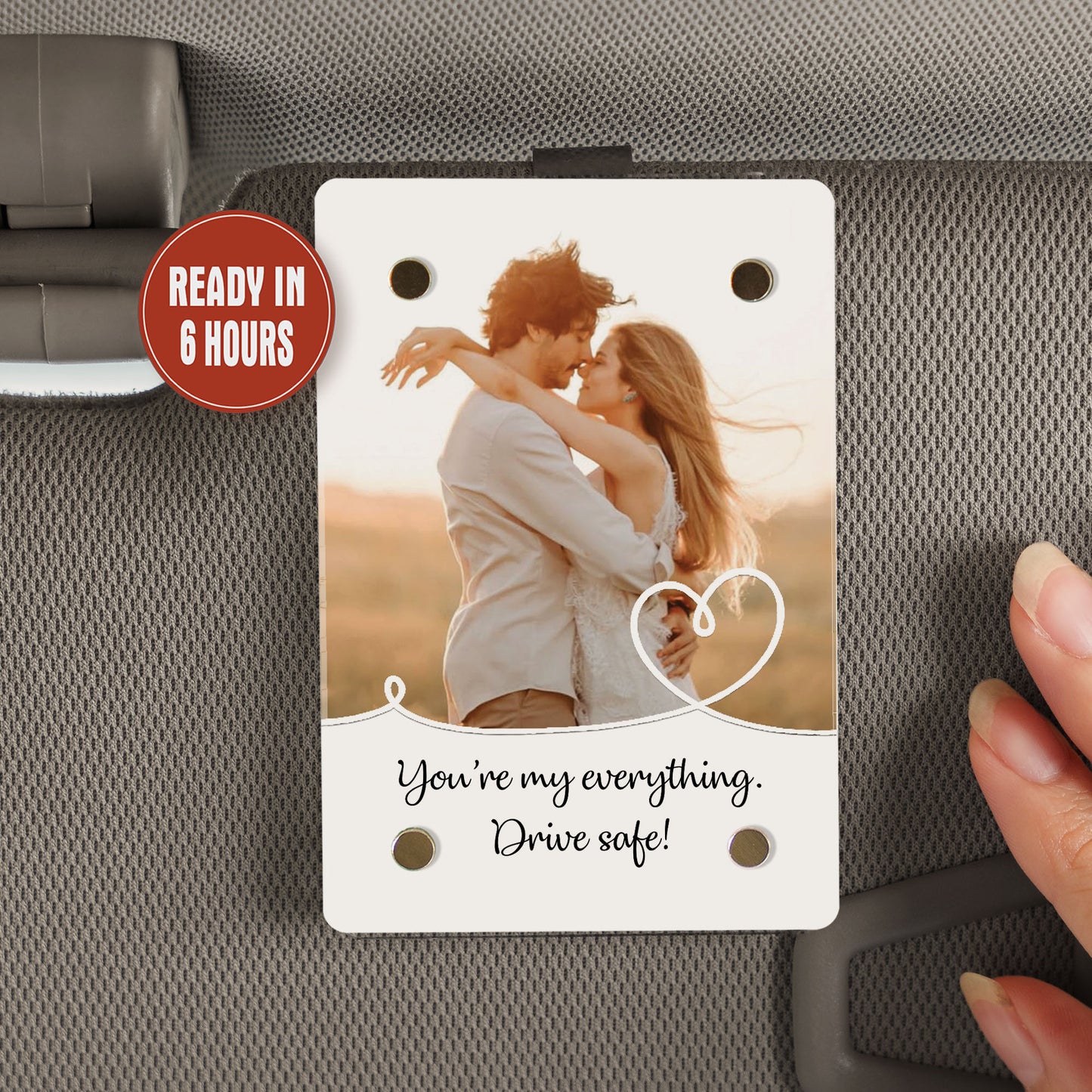 Personalized Car Visor Photo Clip, Couples Safe Driving Keepsake, Romantic Boyfriend Gift