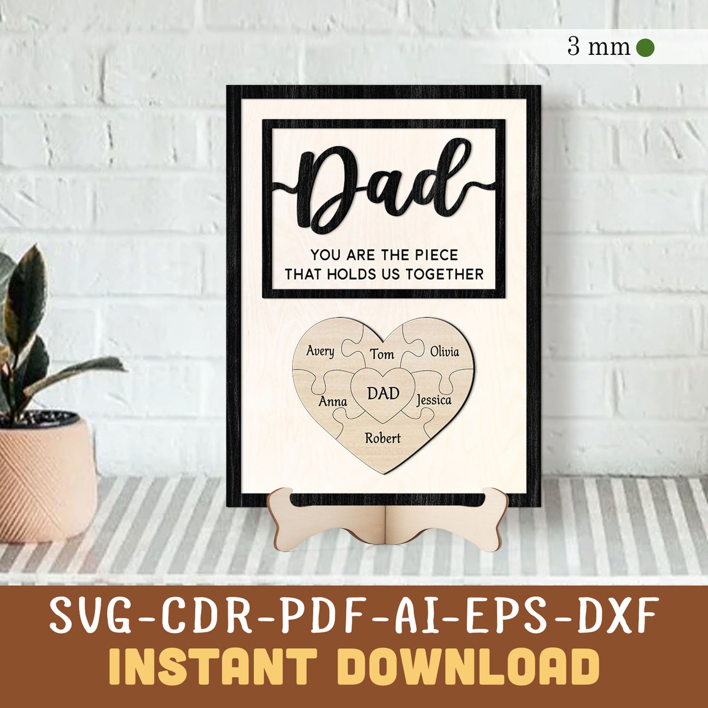 Dad Puzzle Heart Sign SVG Laser Cut File, Father’s Day SVG Gift - Instant Download