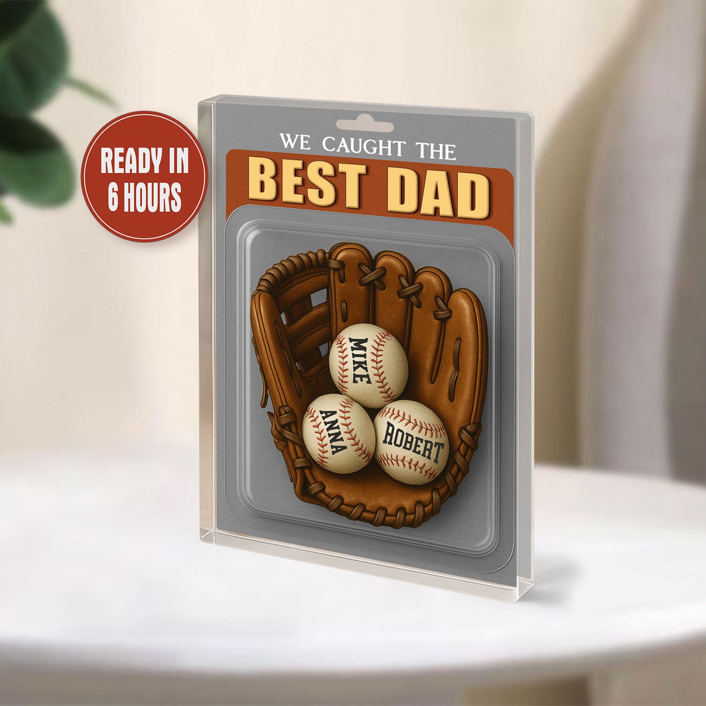 Personalized Father’s Day or Birthday Gift, We Caught the Best Dad Baseball Display with Kids' Names