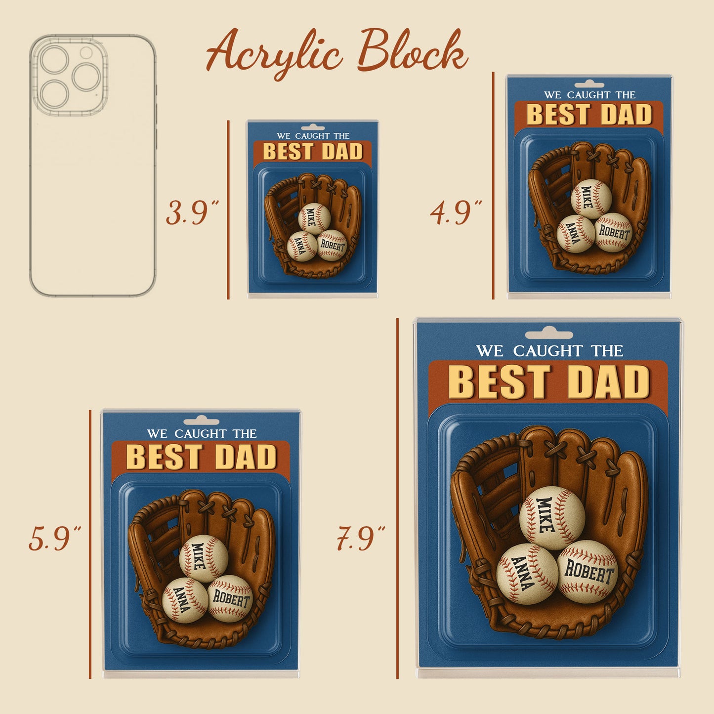 Personalized Father’s Day or Birthday Gift, We Caught the Best Dad Baseball Display with Kids' Names