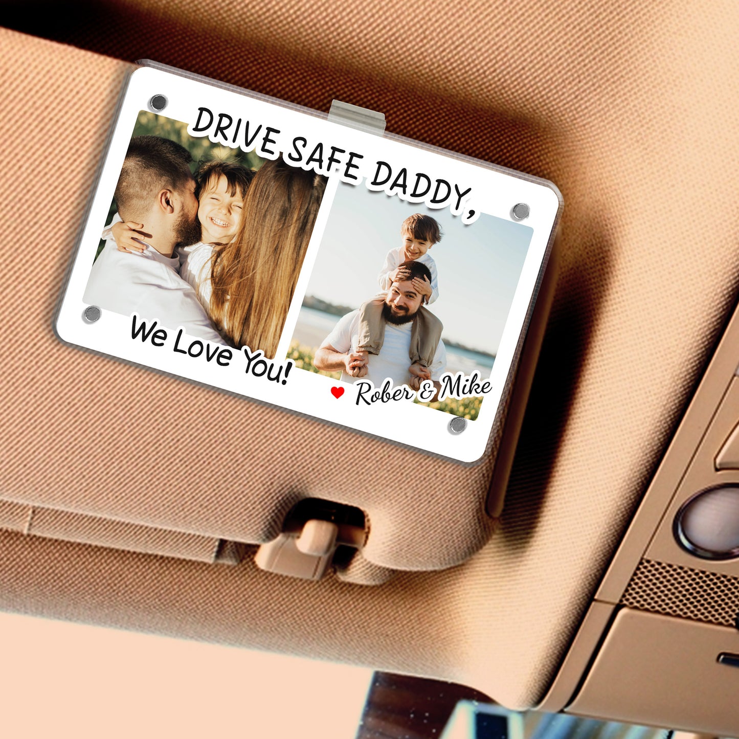 Personalized Dad Photo Car Visor Clip, Custom Fathers Day Gift, Gift for Dad from Son and Daughter