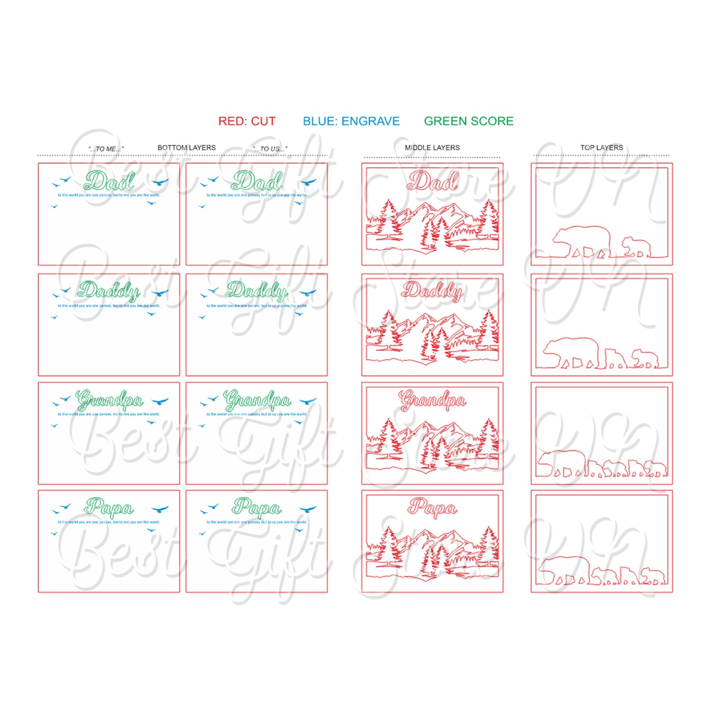Daddy Bear Family Personalized Laser Cut File SVG for Fathers Day Digital Download for Glowforge and Cricut