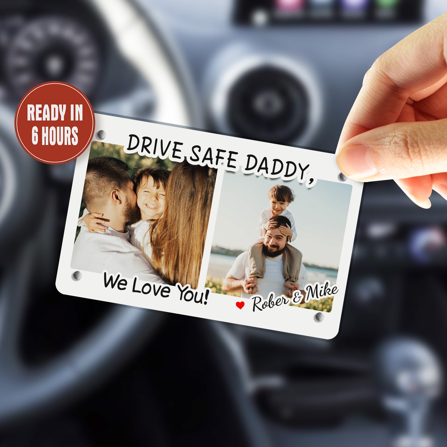 Personalized Dad Photo Car Visor Clip, Custom Fathers Day Gift, Gift for Dad from Son and Daughter