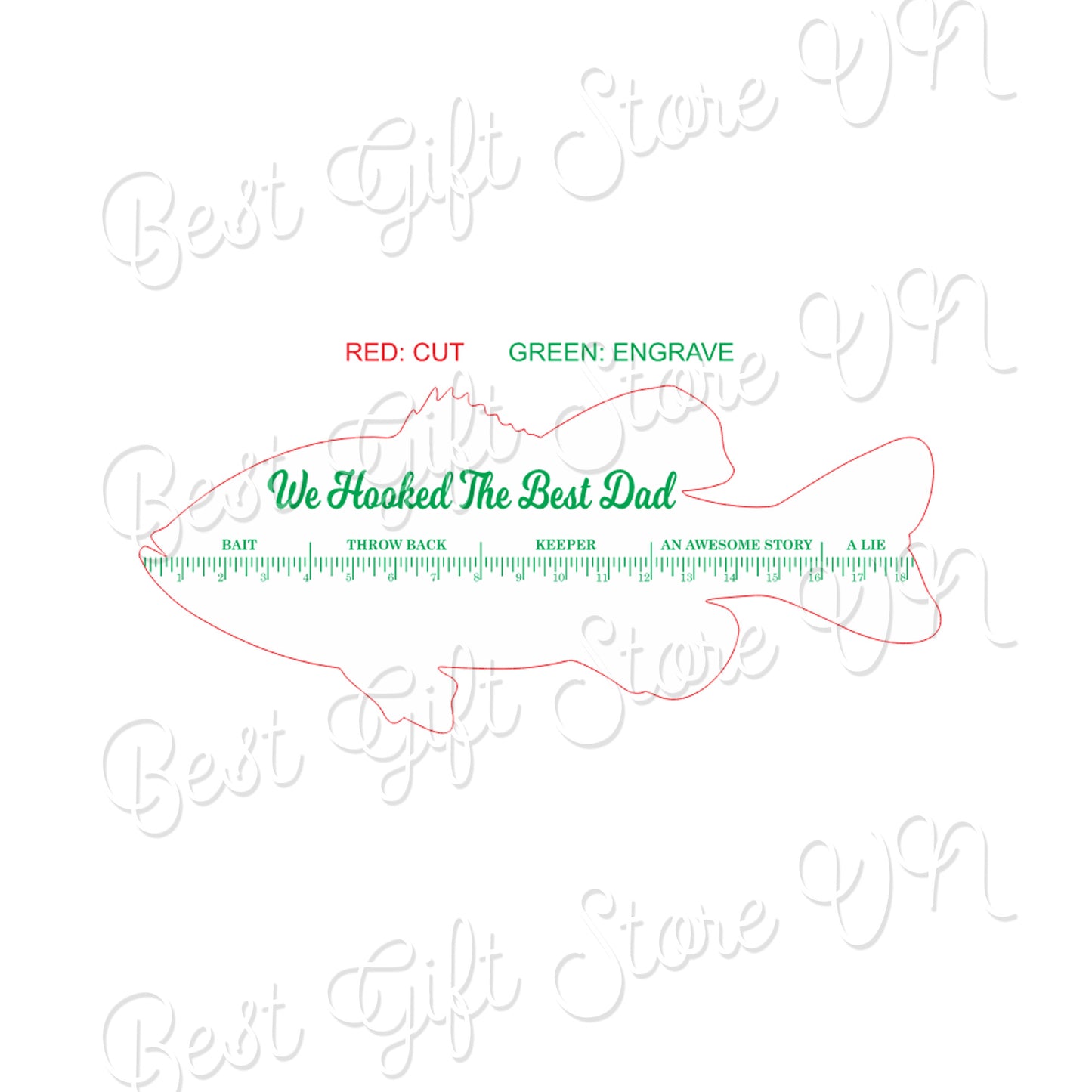 Fish Ruler SVG Laser Cut File, Father's Day Sign SVG, We Hooked The Best Dad SVG