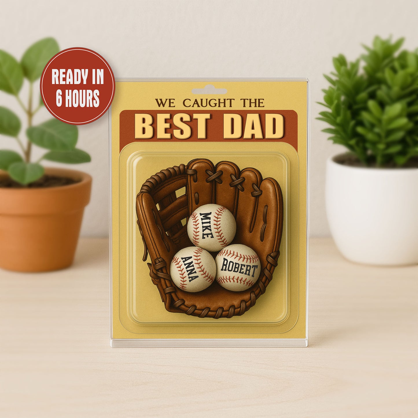 Personalized Father’s Day or Birthday Gift, We Caught the Best Dad Baseball Display with Kids' Names