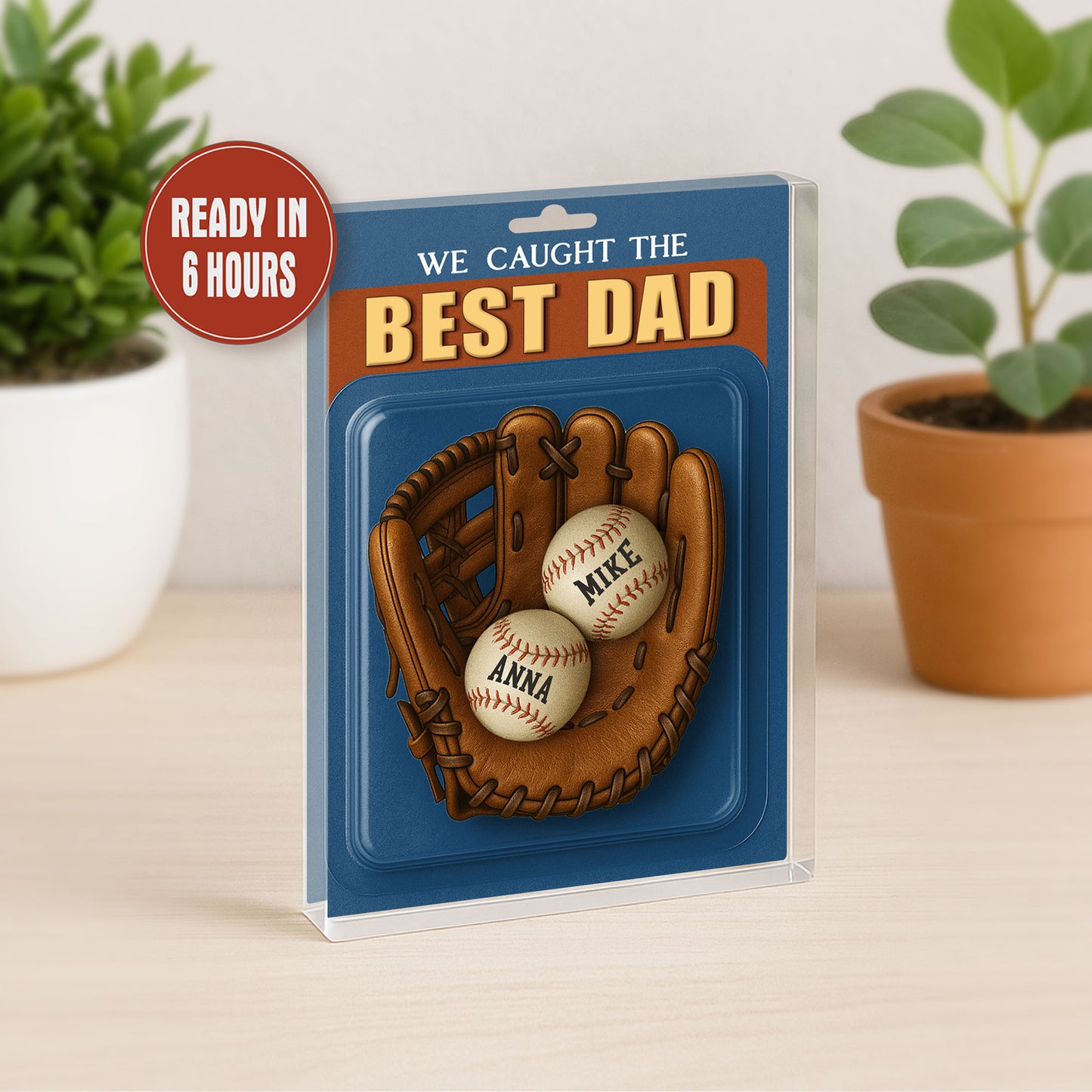 Personalized Father’s Day or Birthday Gift, We Caught the Best Dad Baseball Display with Kids' Names