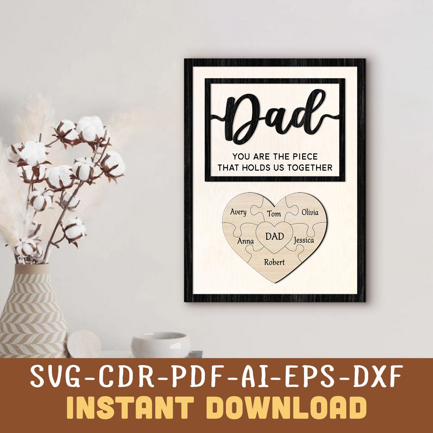 Dad Puzzle Heart Sign SVG Laser Cut File, Father’s Day SVG Gift - Instant Download