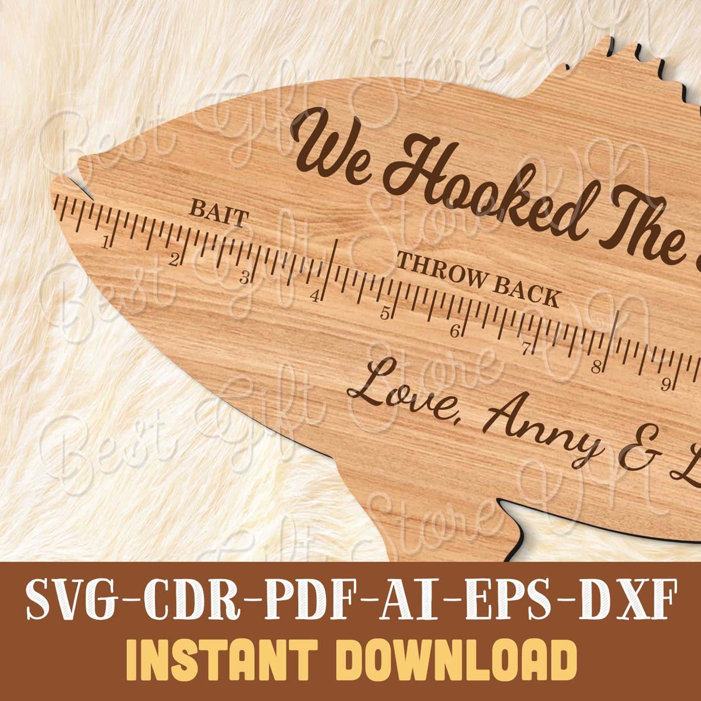 Fish Ruler SVG Laser Cut File, Father's Day Sign SVG, We Hooked The Best Dad SVG
