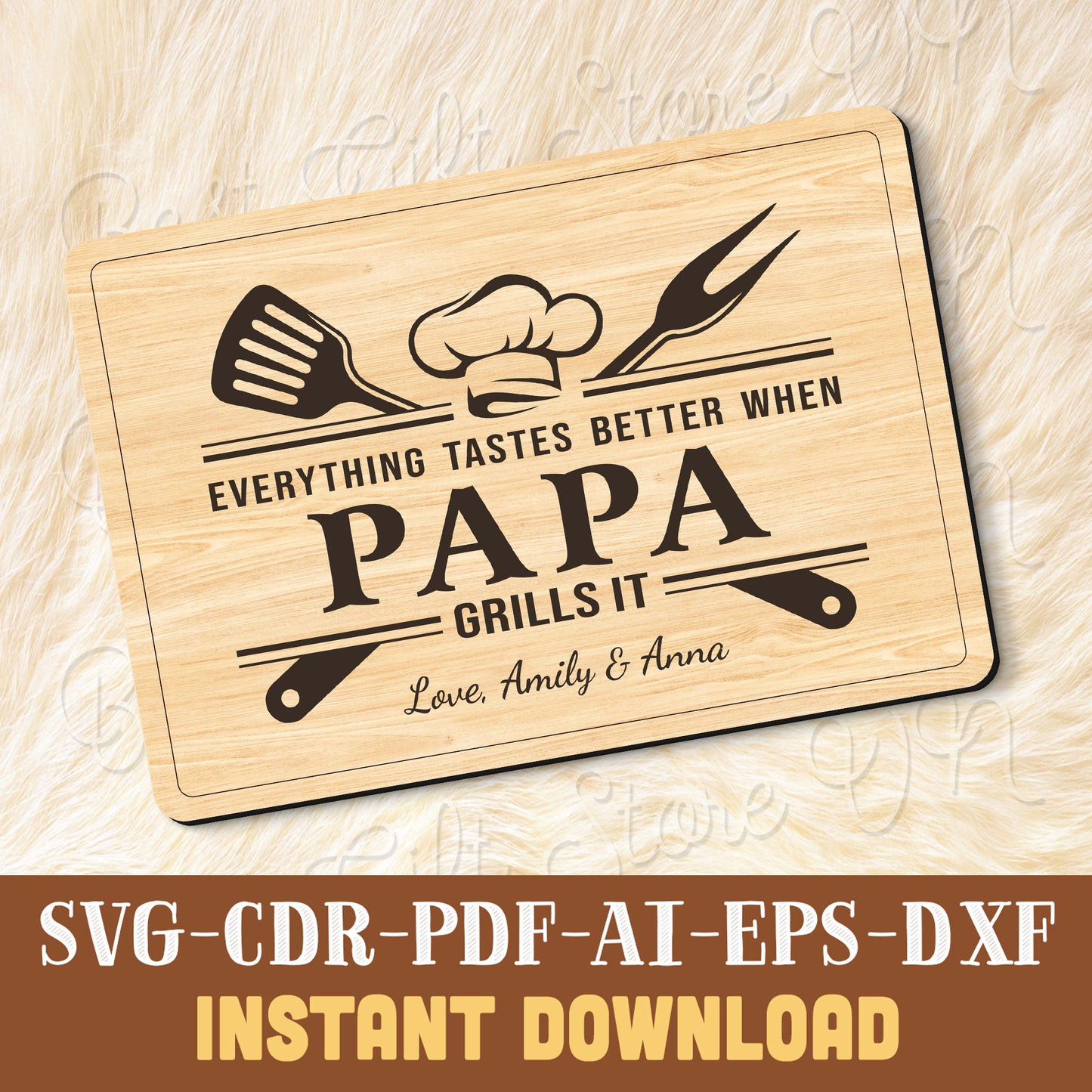 Personalized BBQ Cutting Board SVG File – Dad & Grandpa Grill Gift – Laser Engraving Design