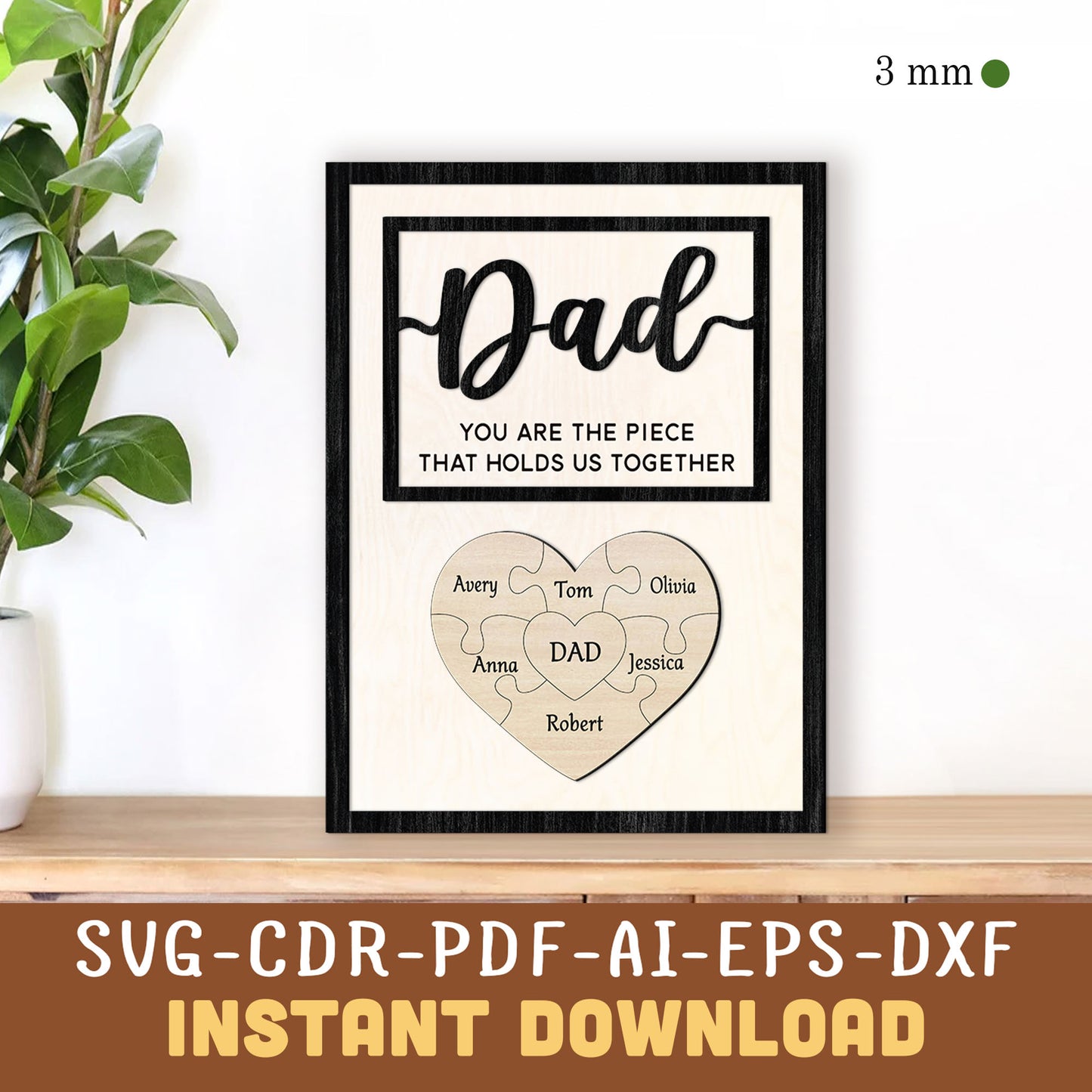 Dad Puzzle Heart Sign SVG Laser Cut File, Father’s Day SVG Gift - Instant Download