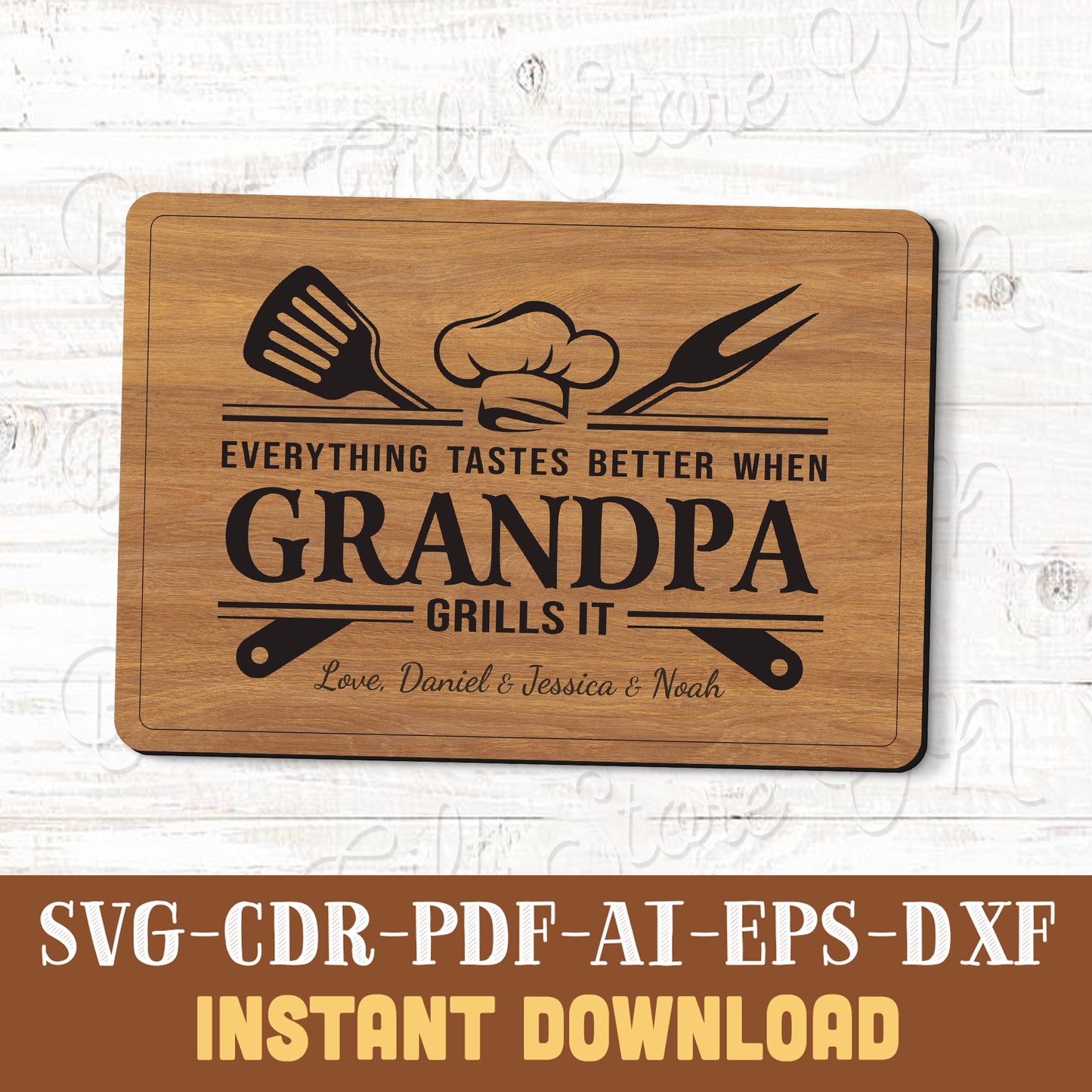 Personalized BBQ Cutting Board SVG File – Dad & Grandpa Grill Gift – Laser Engraving Design