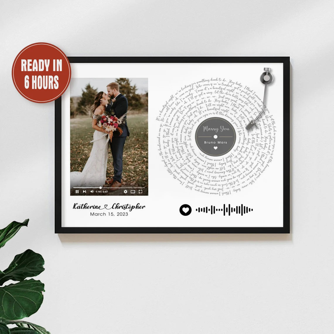 Custom Vinyl Record Style Song Lyrics Wall Art – Personalized Wedding Photo Print