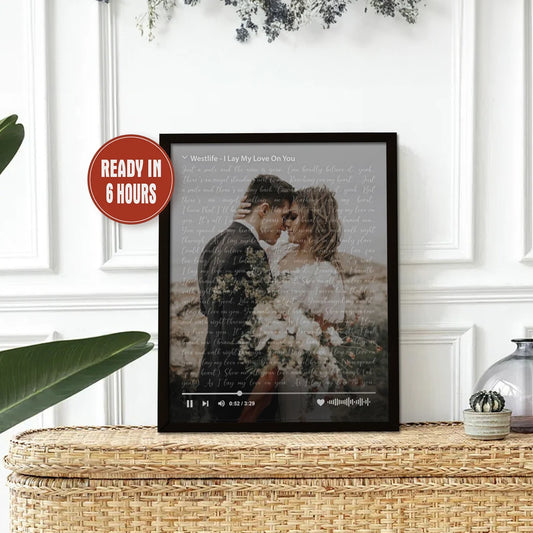 Personalized Song Lyrics Wall Art with Photo and Music Player – Custom Wedding or Anniversary Gift