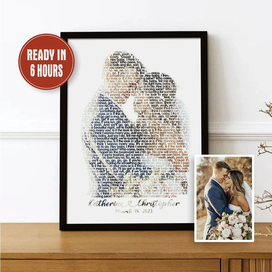 Custom Song Lyrics Portrait Wall Art with Photo and Couple Names Personalized Gift
