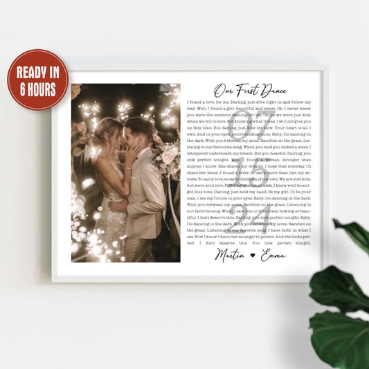 Personalized First Dance Wedding Photo Wall Art with Song Lyrics – Custom Couple Gift