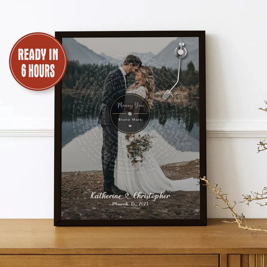 Personalized Vinyl Record Wedding Photo Print – Custom Song Lyrics Wall Art for Couples