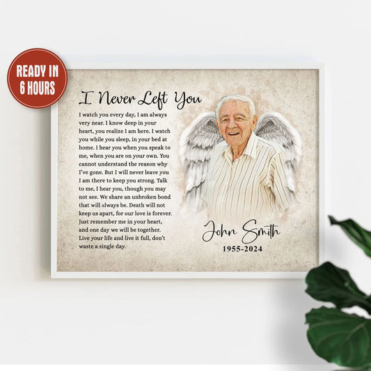 I Never Left You Angel Wings Memorial Portrait Custom Remembrance Print