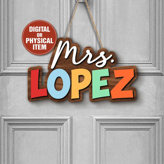 Personalized Teacher Name Door Sign – Custom Wooden Classroom Decor