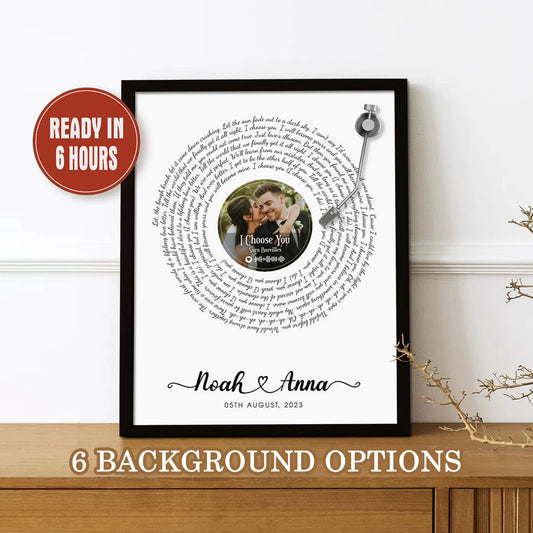 Custom Vinyl Record Wall Art with Photo Song Lyrics Names and Date