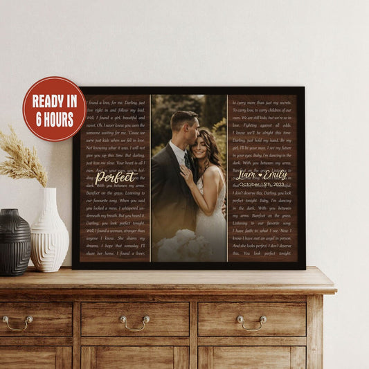 Custom Wedding Photo Wall Art with Song Lyrics – Personalized Anniversary Gift for Couples