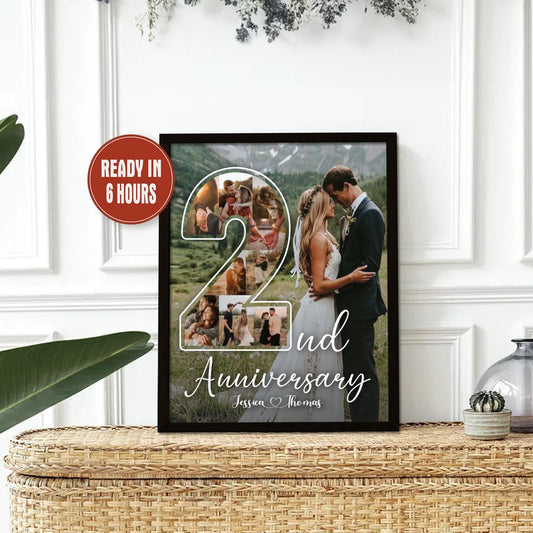 Personalized 2nd Anniversary Photo Collage – Custom Couple Wall Art Gift