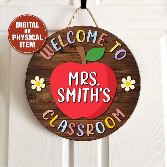 Personalized Apple Classroom Door Sign – Welcome Back to School Teacher Gift