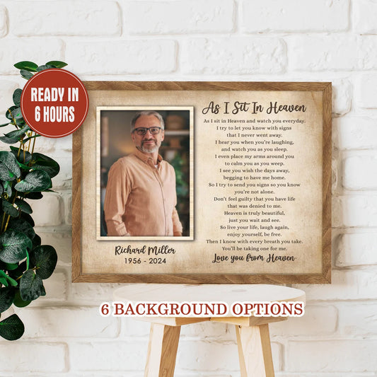 As I Sit In Heaven Personalized Memorial Wall Art with Photo Name and Dates