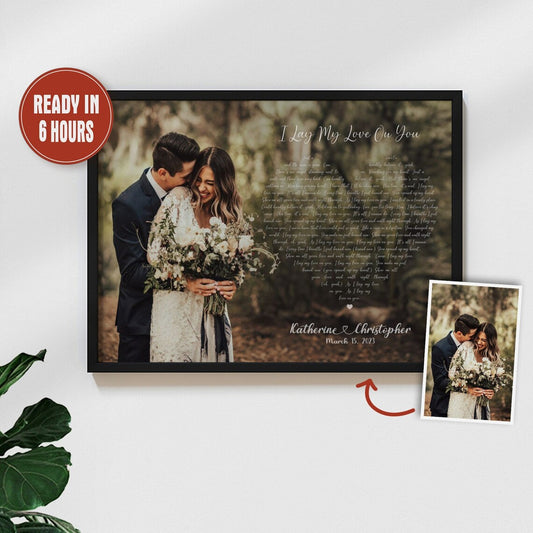 Custom Wedding Song Lyrics Wall Art with Photo – Personalized First Dance Print for Couples